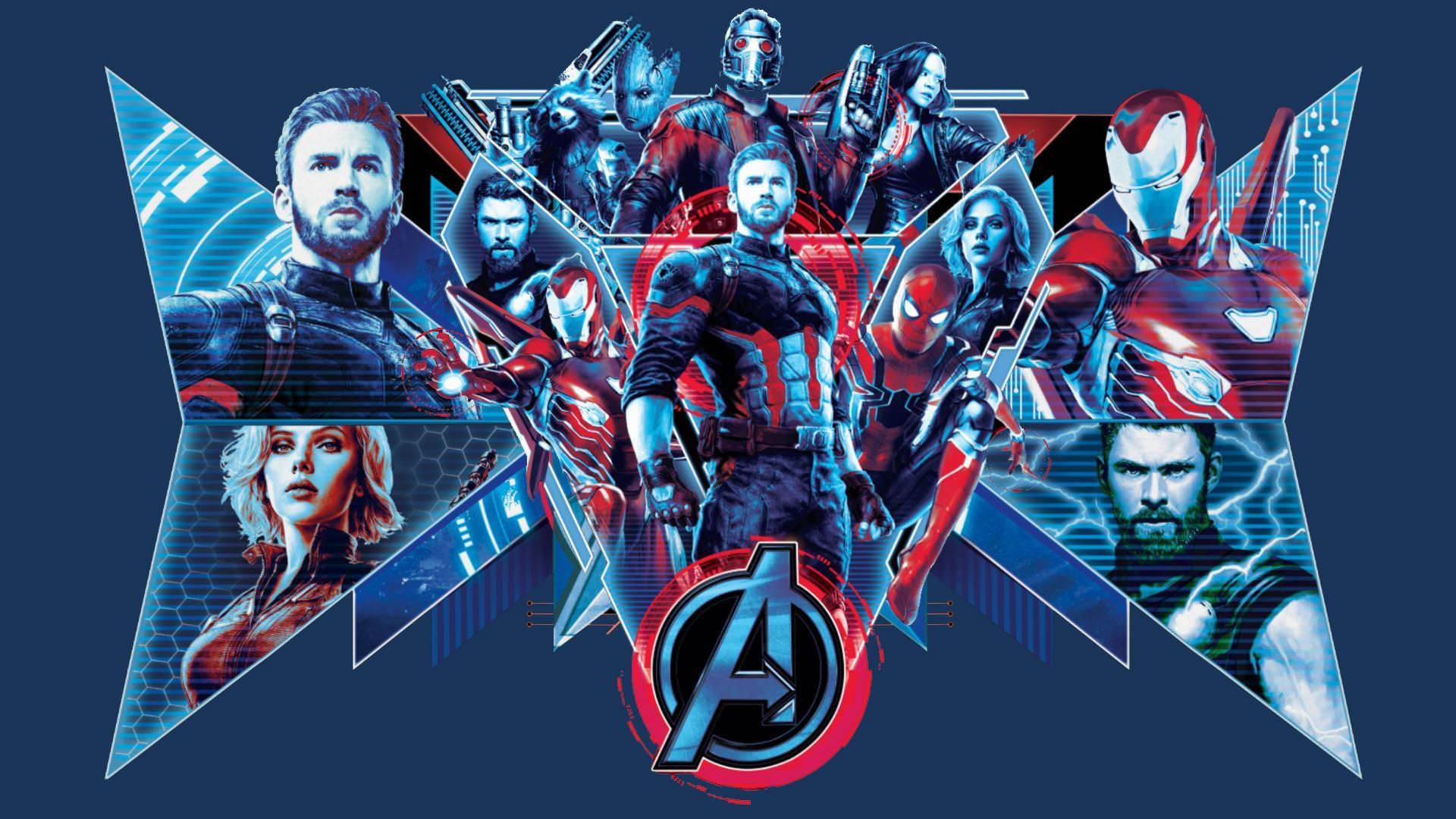 Avengers, glowing blue, red geometric shards, Full HD Desktop Wallpaper