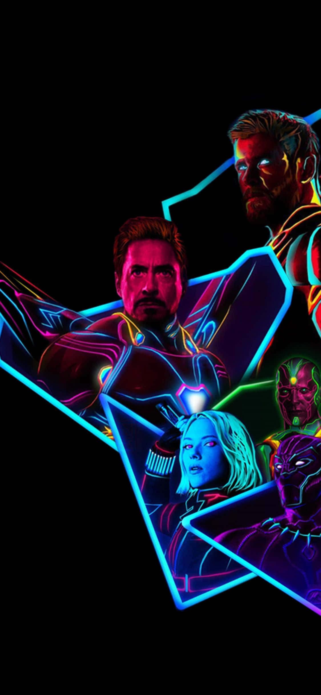 Modern Avengers iPhone, neon-lit, glowing blue, Full HD Phone Wallpaper