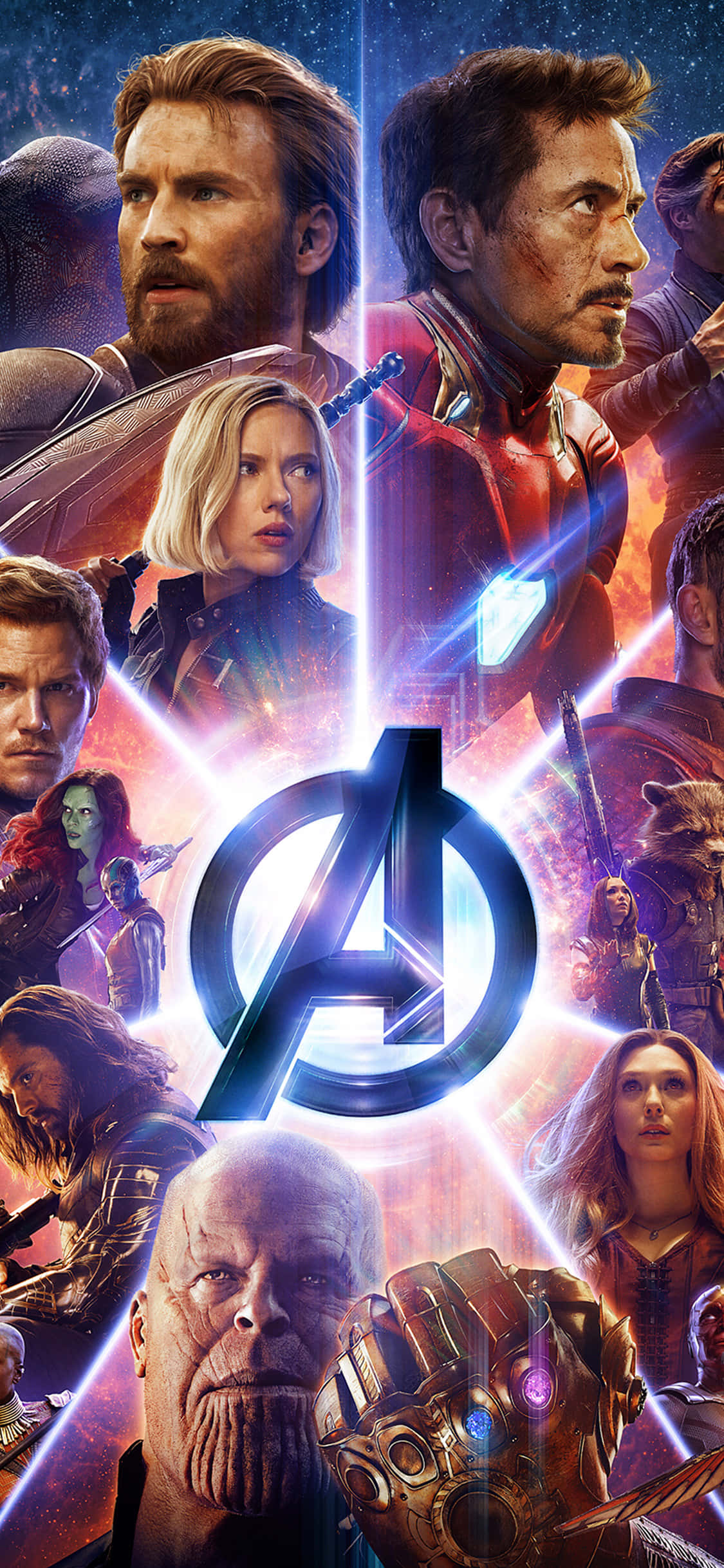 Avengers, cosmic background, glowing energy beams, Full HD Phone Wallpaper