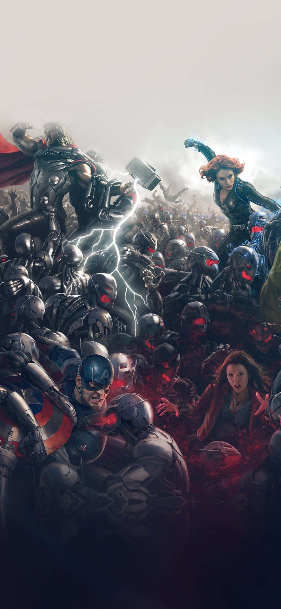 Avengers, iPhone, red-eyed robotic enemies, Full HD Phone Wallpaper