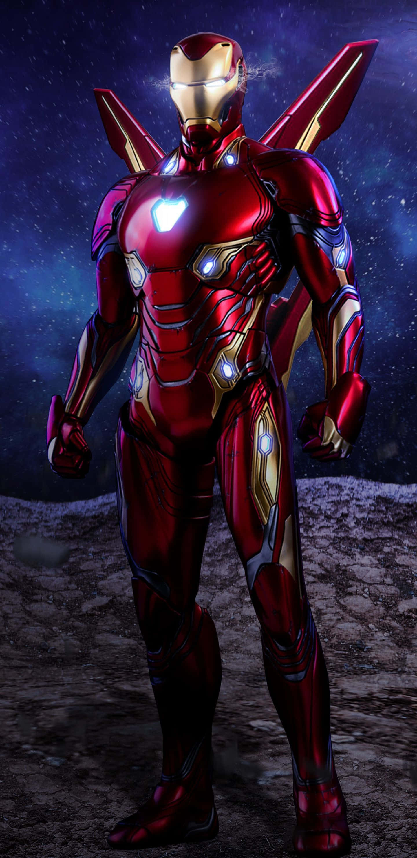 Iron Man, red and gold armor, arc reactor, 2K Phone Wallpaper