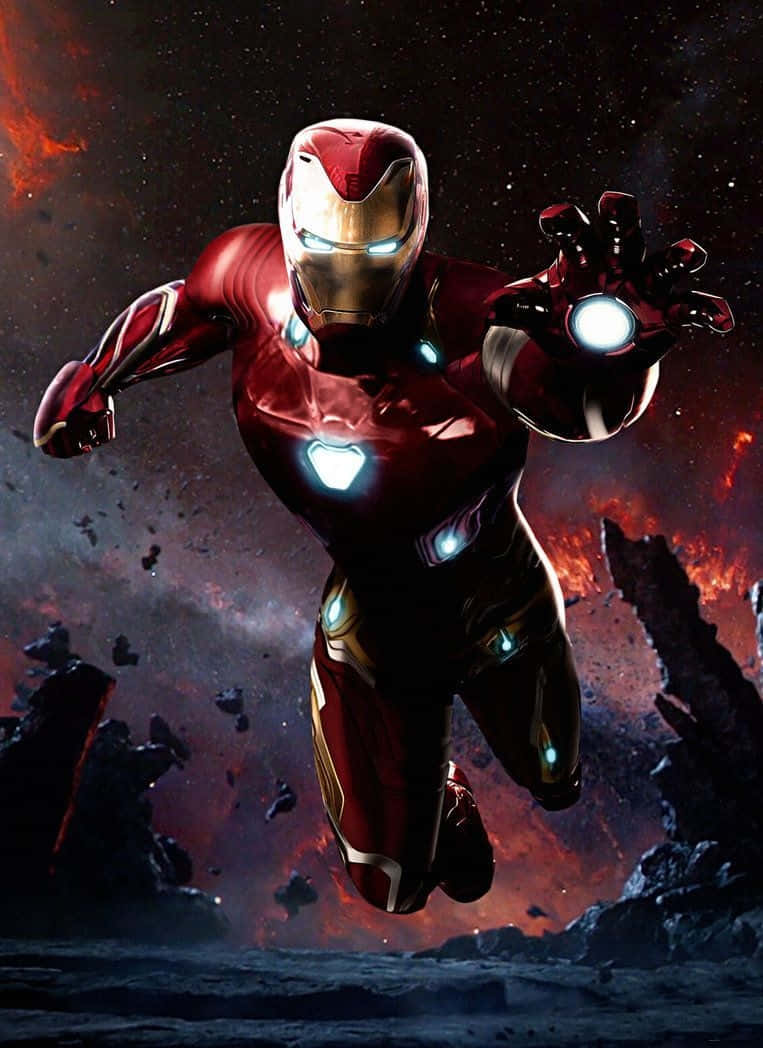 Iron Man, cosmic battlefield, glowing repulsors, SD Phone Wallpaper