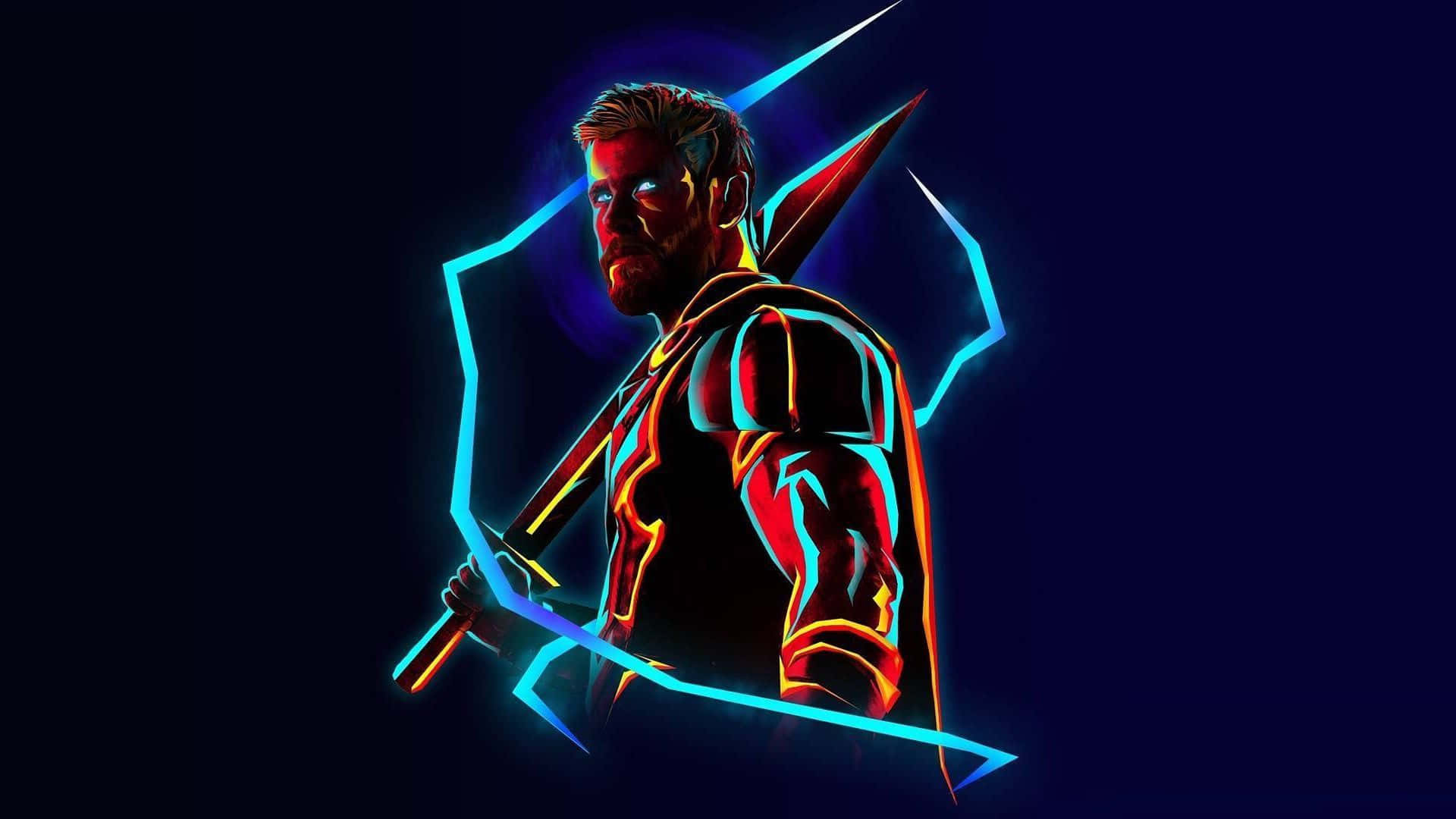 Avengers, neon-lit superhero, glowing blue and red outlines, Full HD Desktop Wallpaper