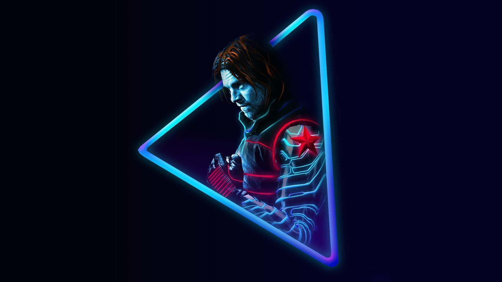 Avengers, cyberpunk soldier, glowing blue and red neon lines, Full HD Desktop Wallpaper