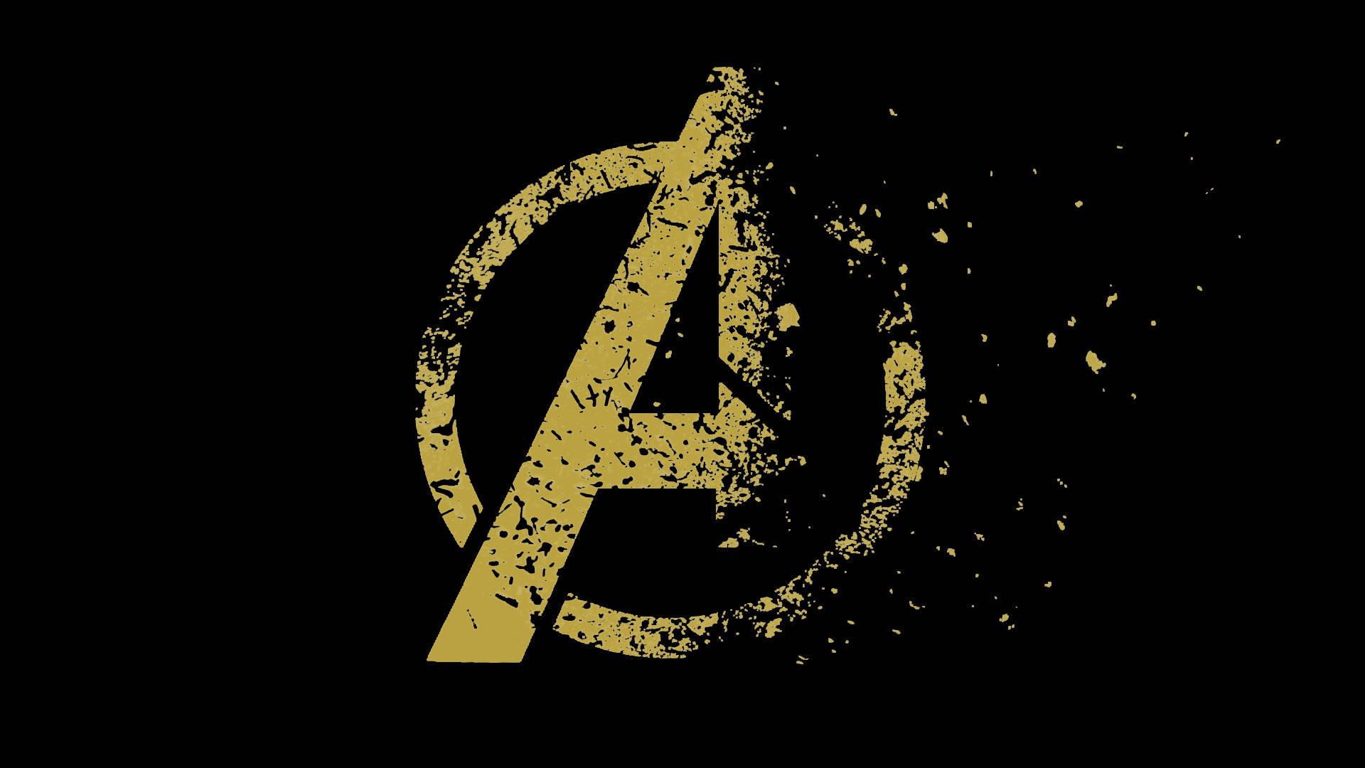 Golden Avengers Logo, distressed gold, black background, Full HD Desktop Wallpaper