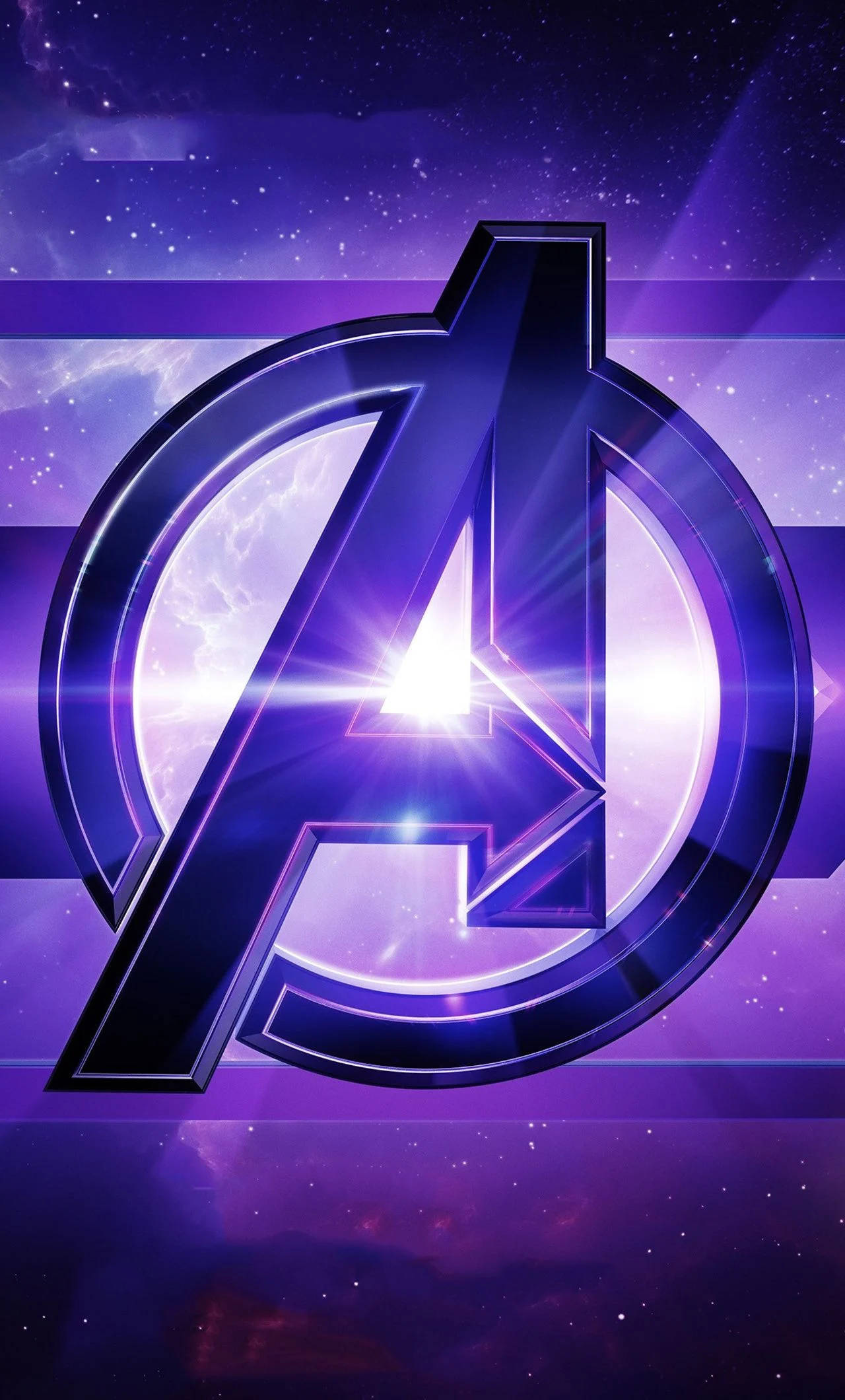 Avengers Logo, cosmic purple, blue starfield, Full HD Phone Wallpaper