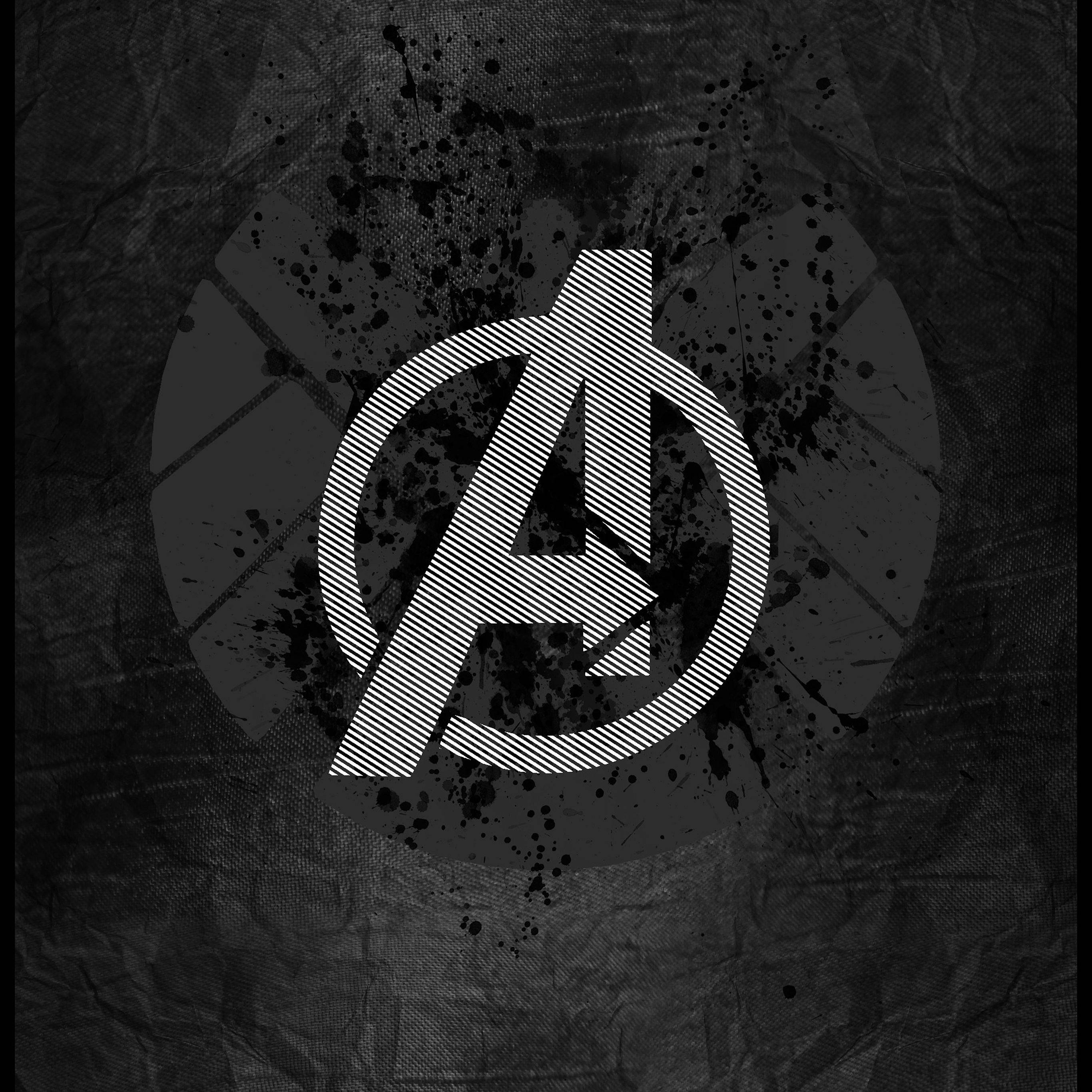 Avengers Logo, diagonal stripes, ink splatters, 2K Desktop Wallpaper