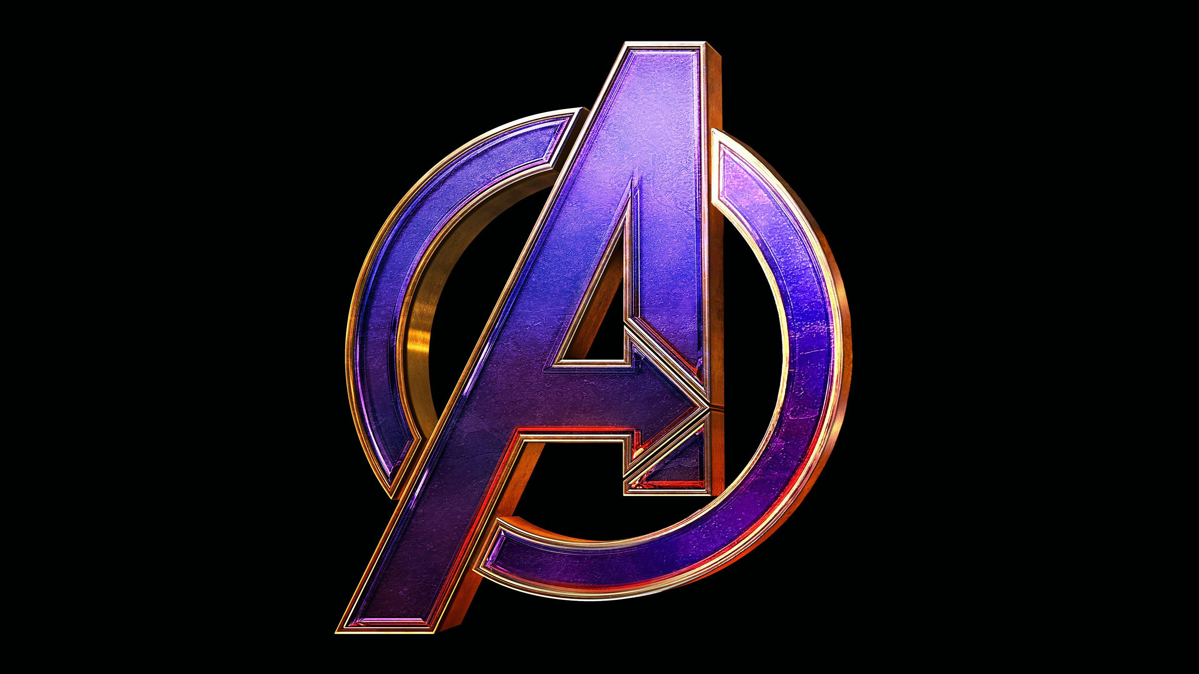 Avengers Logo, metallic, purple, 4K Desktop Wallpaper