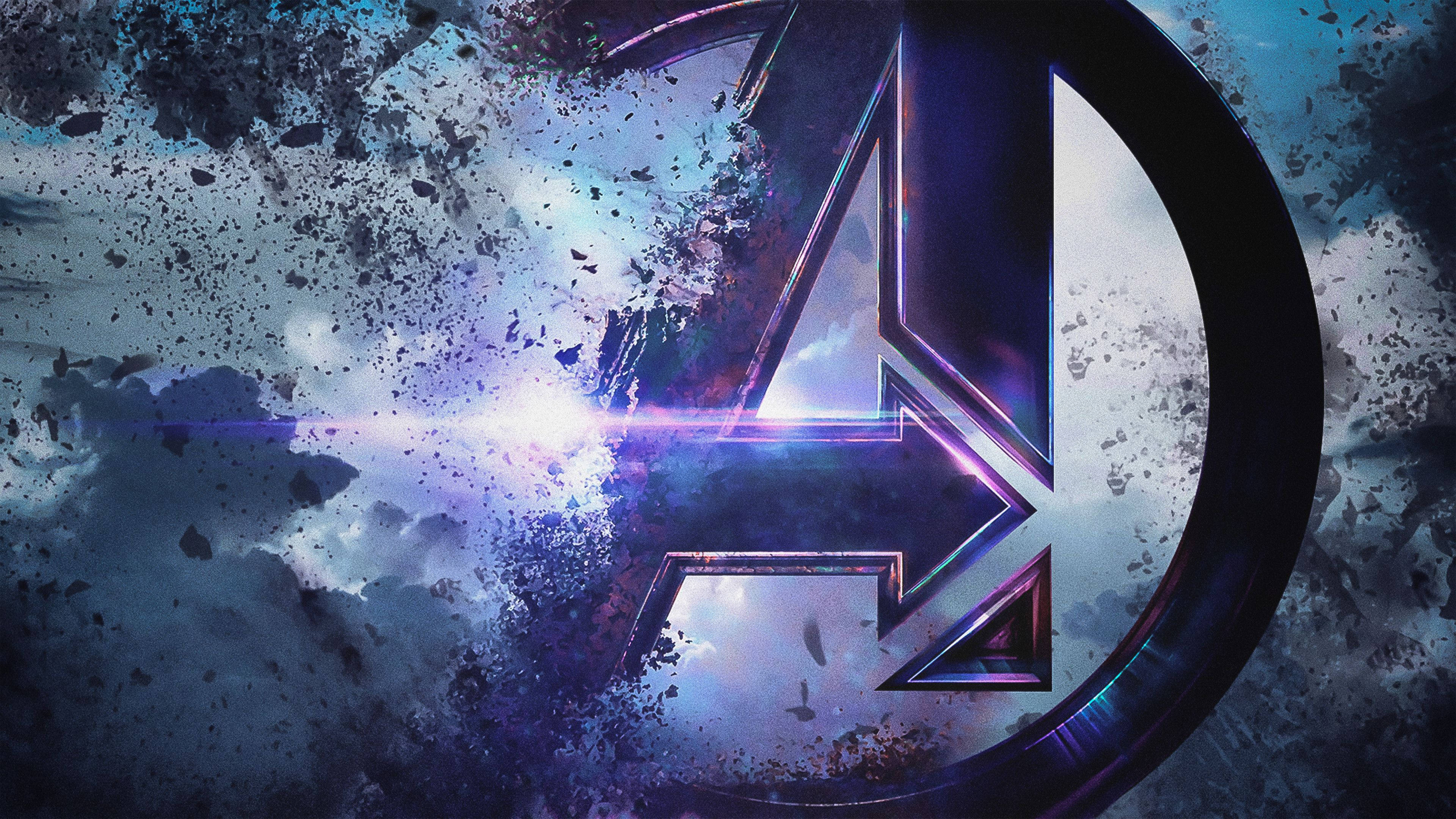 Avengers Logo, purple, blue, 4K Desktop Wallpaper
