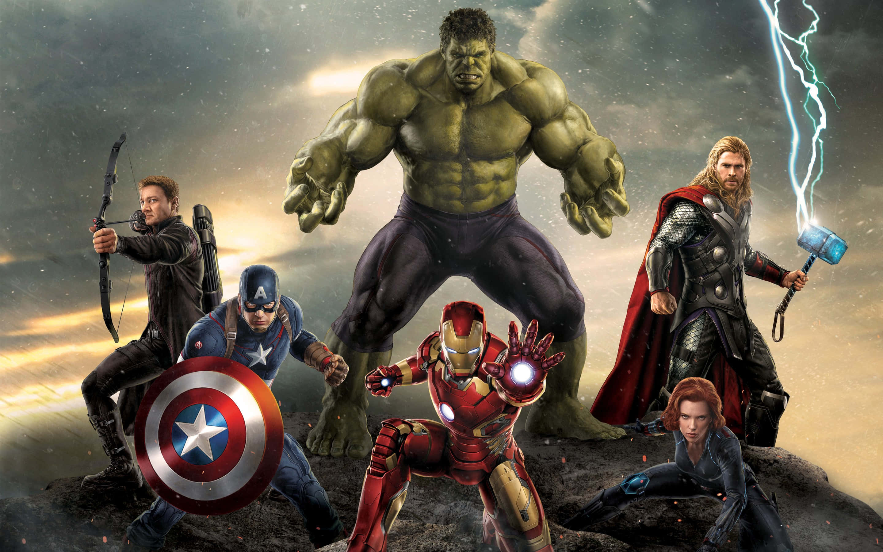 Avengers Movie, six superheroes, rocky outcrop, 2K Desktop Wallpaper