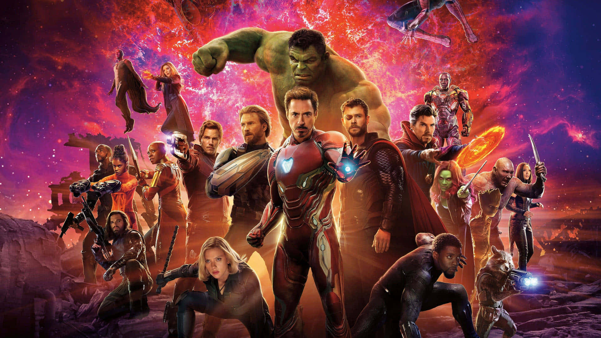 Avengers Movie, cosmic nebula, vibrant reds, Full HD Desktop Wallpaper
