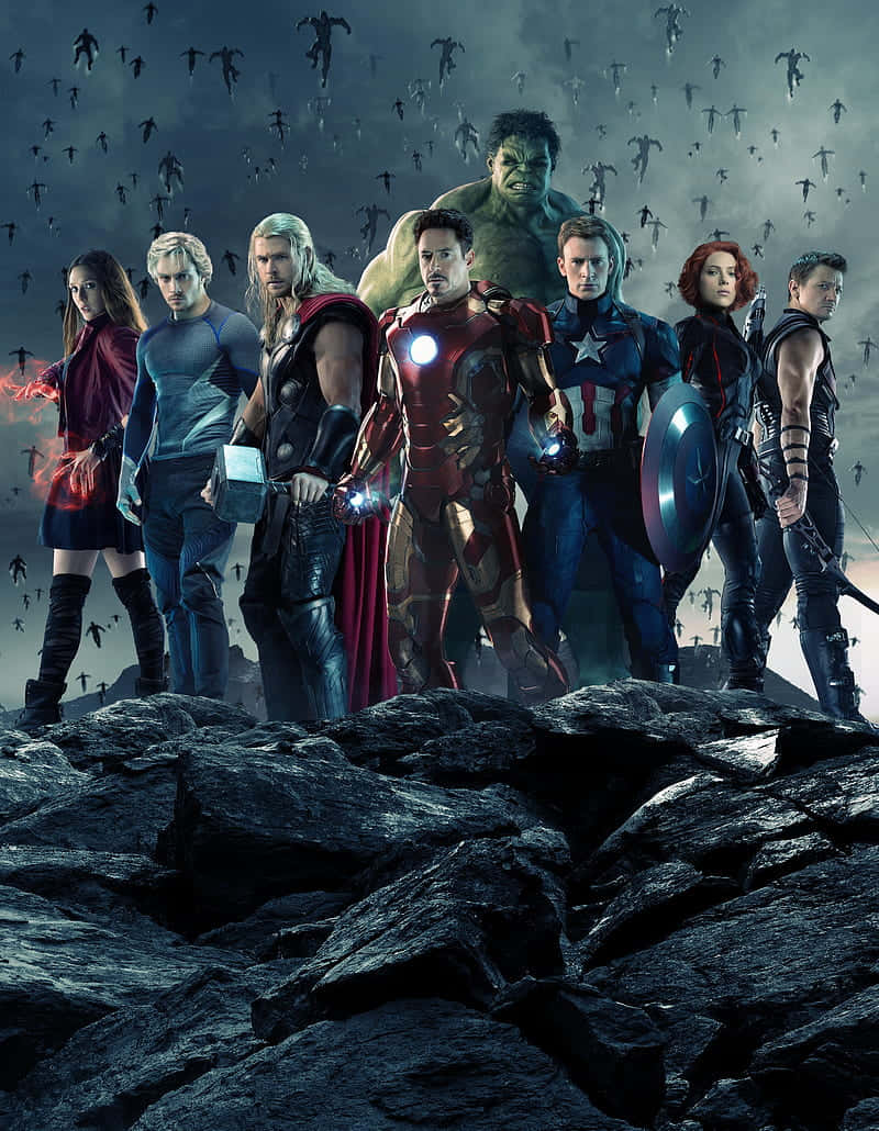 Avengers Movie, rocky cliff, shadowy figures, SD Phone Wallpaper