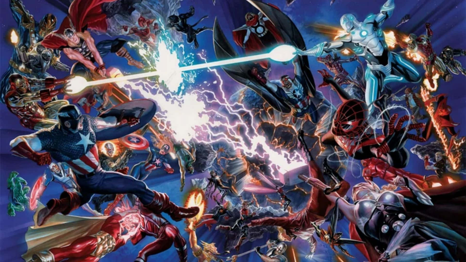 Avengers, cosmic battle, energy blasts, Full HD Desktop Wallpaper