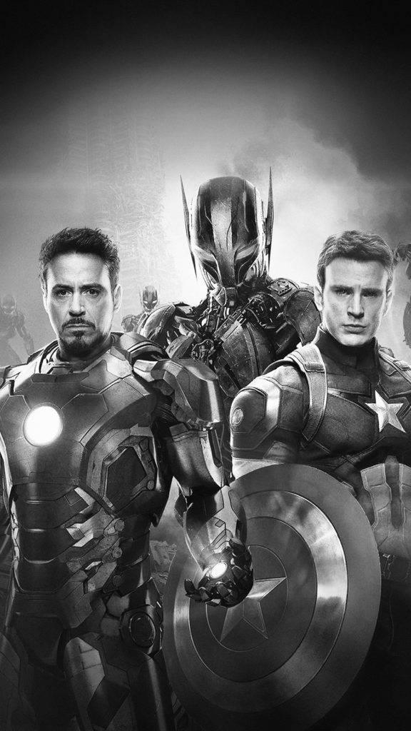 Avengers Phone, grayscale, three superheroes, SD Phone Wallpaper