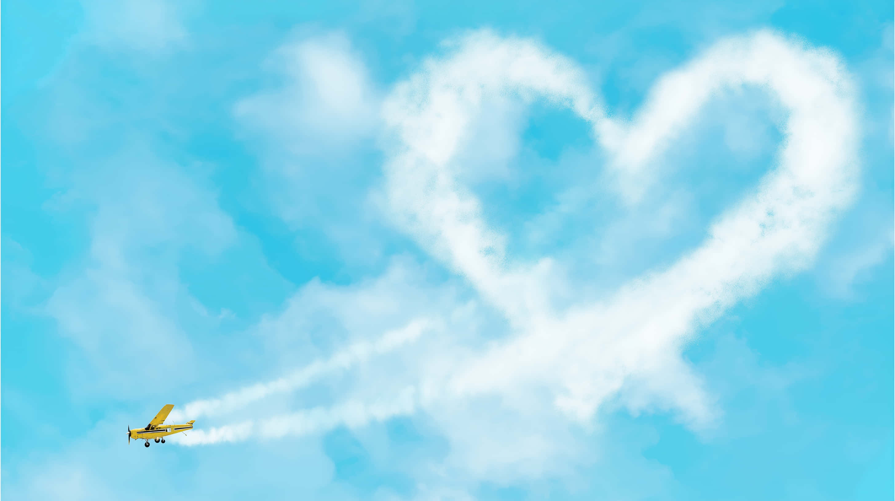 yellow airplane, smoke, heart shape, 2K Desktop Wallpaper