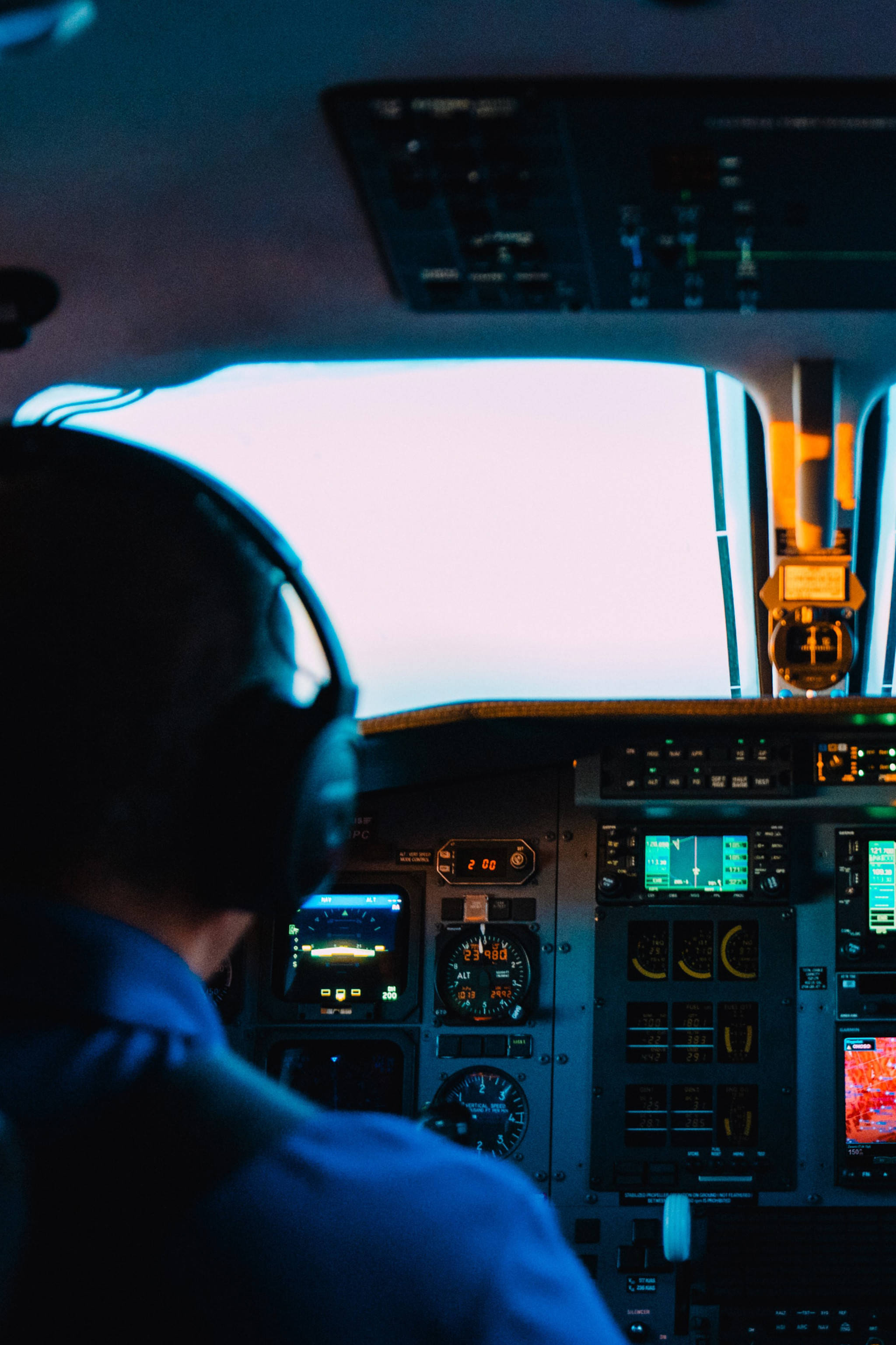 Aviator, cockpit, headset, 2K Phone Wallpaper