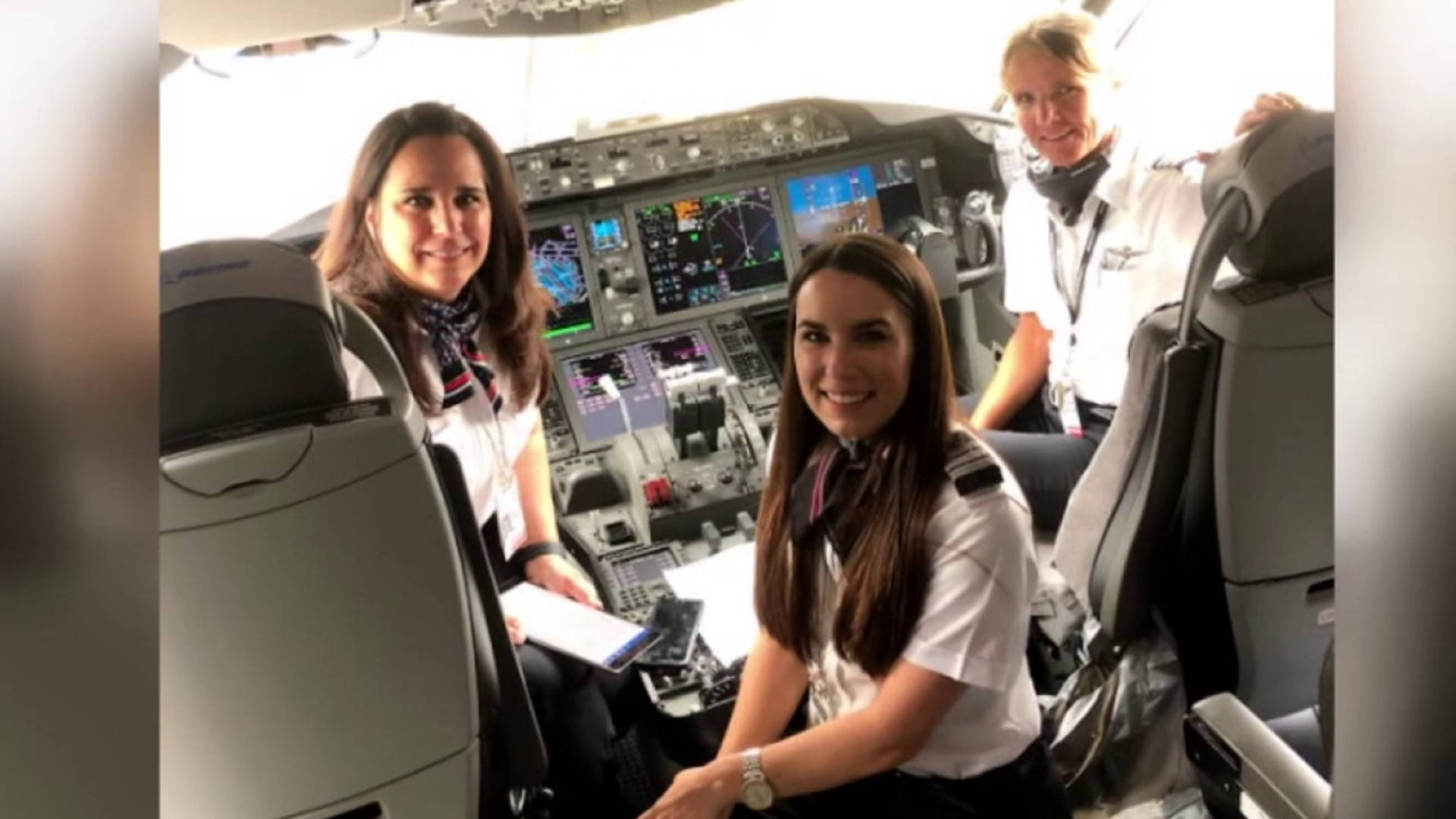 female pilots, uniform, modern airplane cockpit, Full HD Desktop Wallpaper