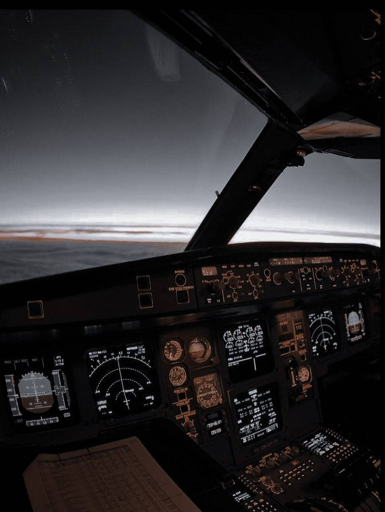 Panoramic View Aviator, dark airplane cockpit, dusk, SD Phone Wallpaper