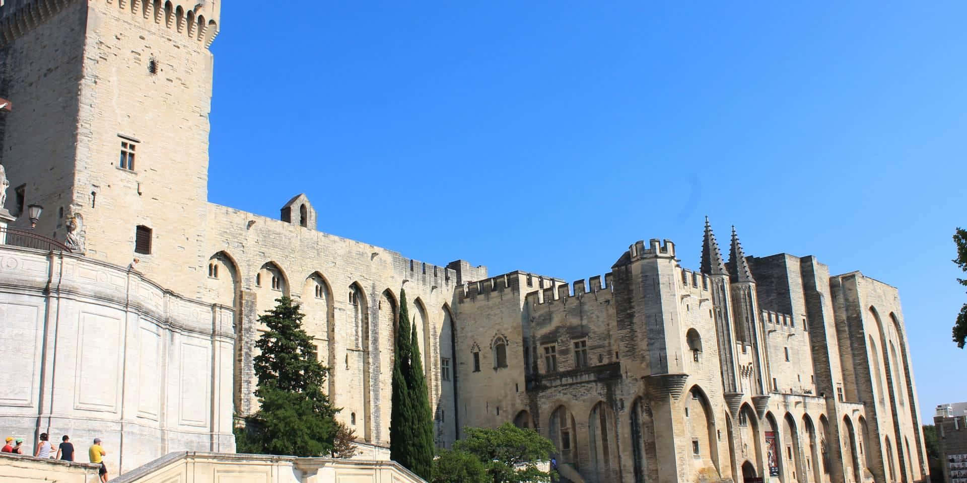 Avignon, Grand stone castle, crenellated towers, Full HD Desktop Wallpaper
