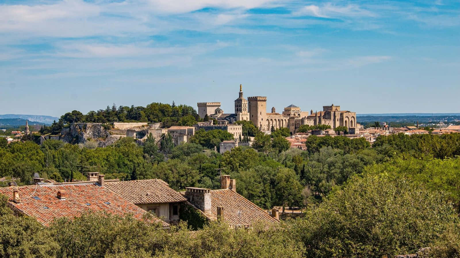Avignon, stone castle complex, hill, HD Desktop Wallpaper