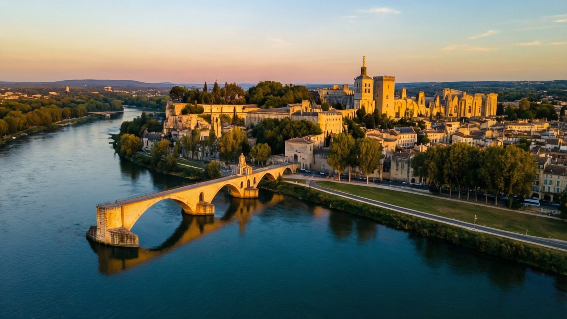 Avignon, golden hour, sunset, Full HD Desktop Wallpaper