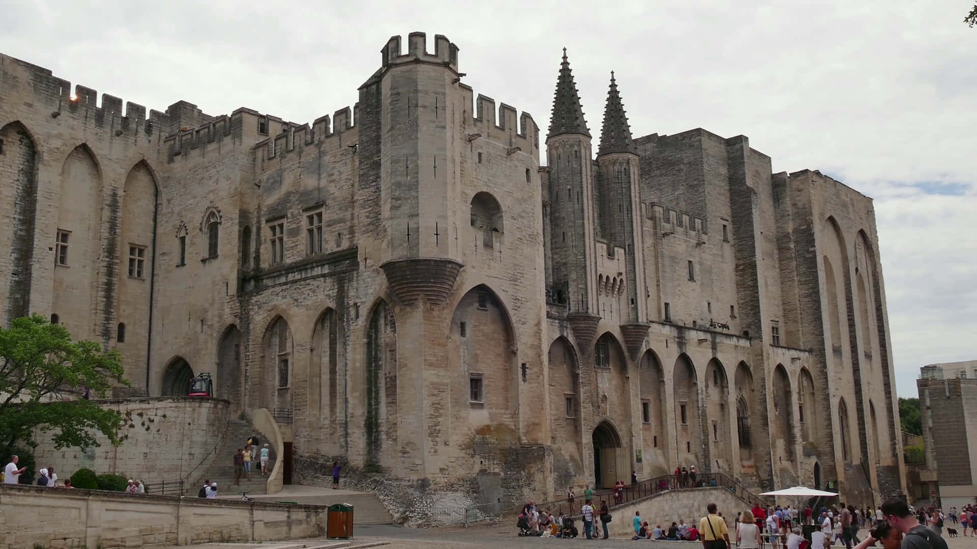 Avignon, medieval stone castle, crenellated towers, Full HD Desktop Wallpaper