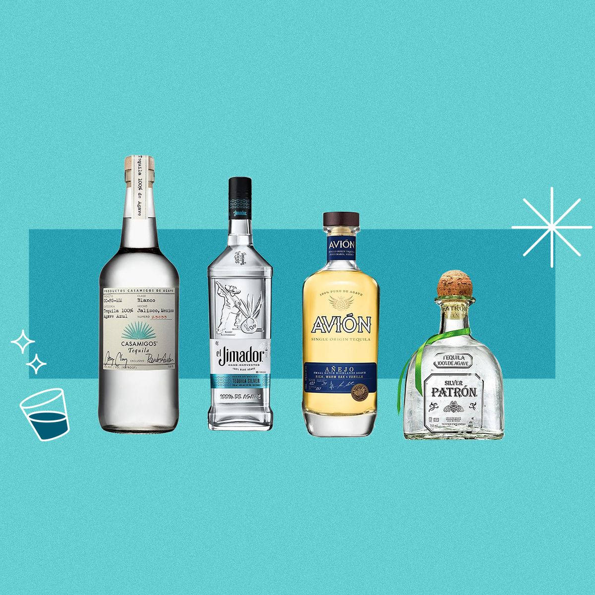 Avion Tequila, tequila bottles, vibrant teal background, SD Desktop Wallpaper
