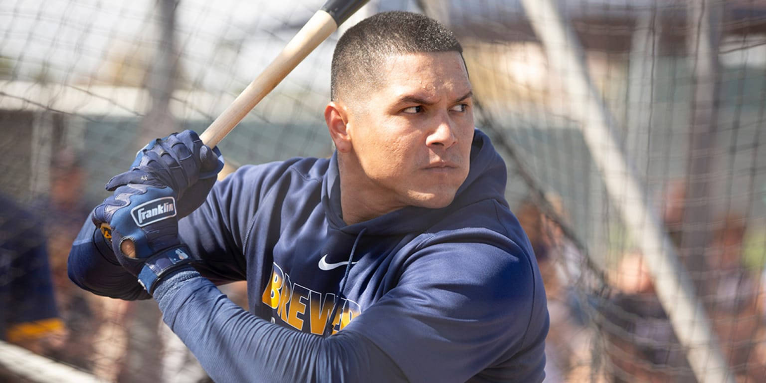 Avisail Garcia, blue Brewers hoodie, bat, HD Desktop Wallpaper