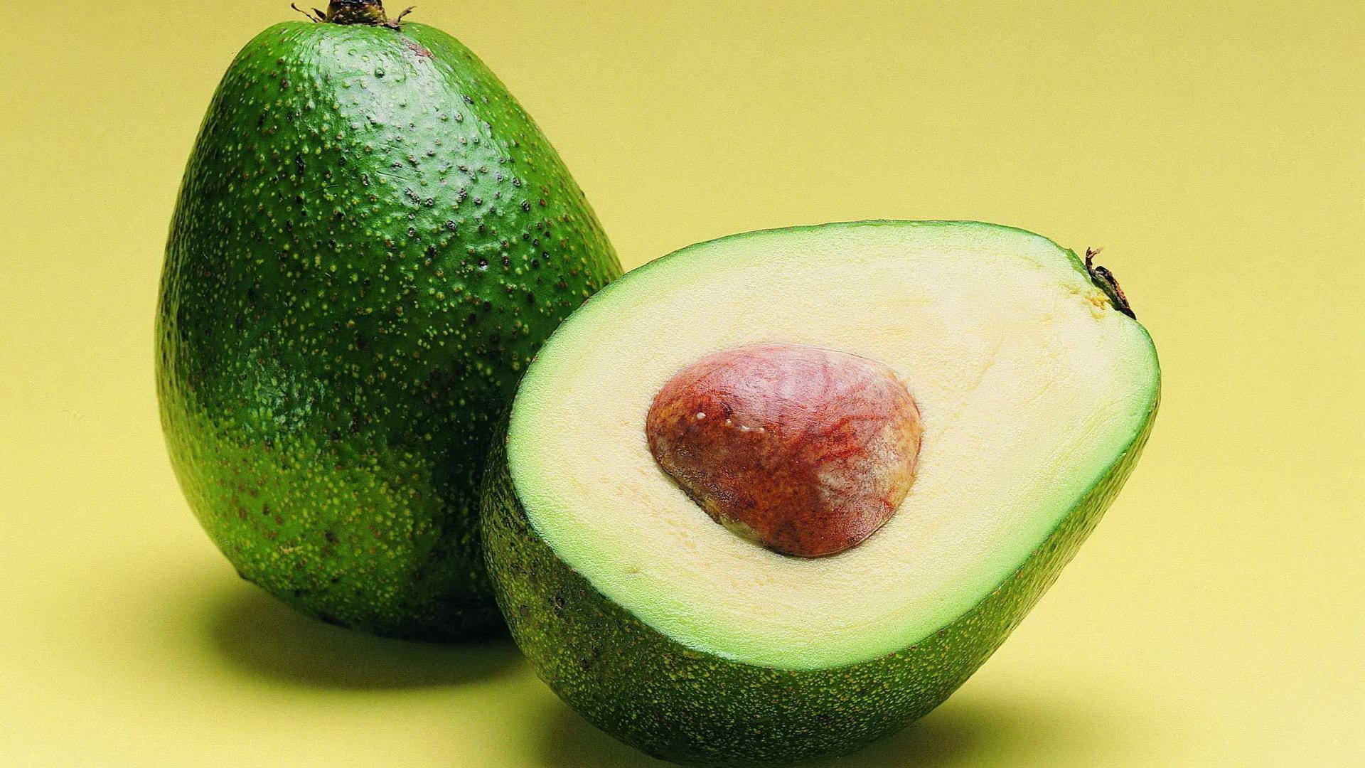 green avocado fruit, halves, large brown pit, Full HD Desktop Wallpaper