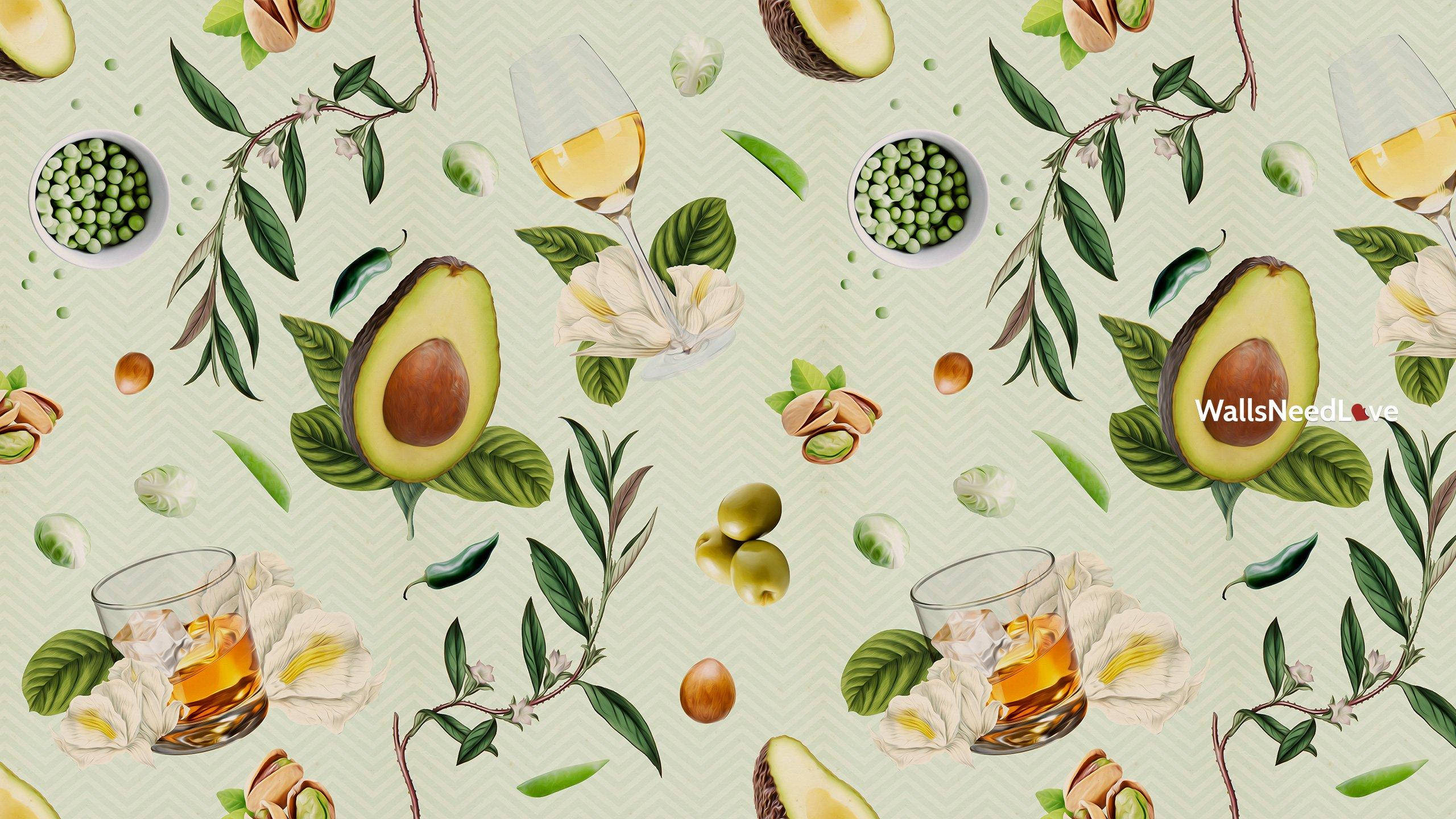 avocado fruit, olives, pistachios, 2K Desktop Wallpaper