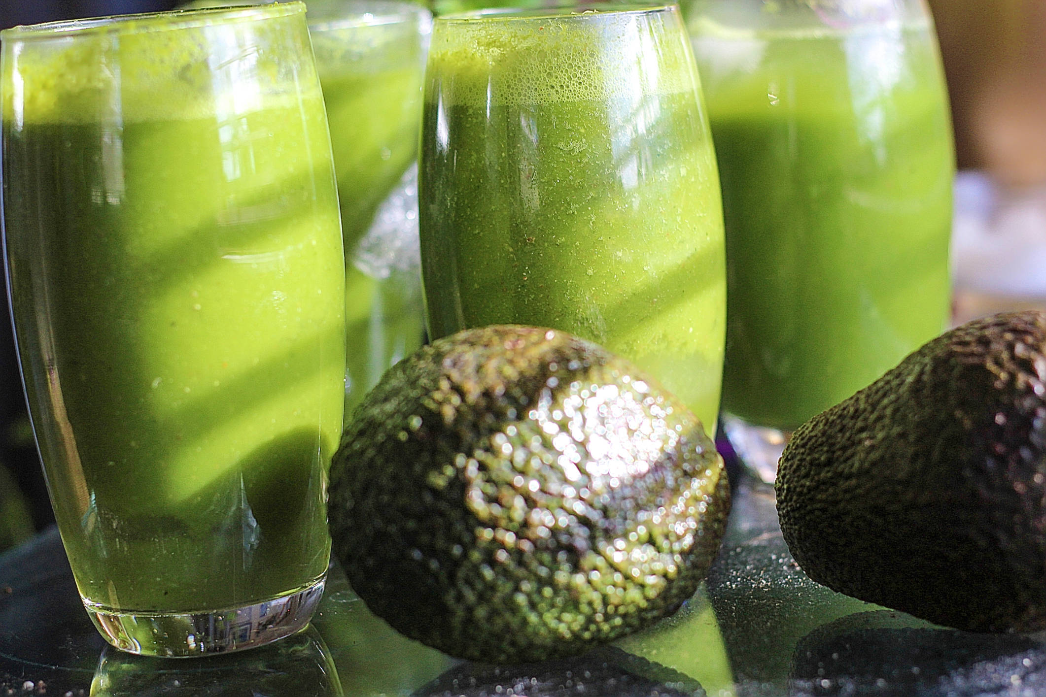 avocado smoothies, whole avocados, reflective surface, Full HD Desktop Wallpaper