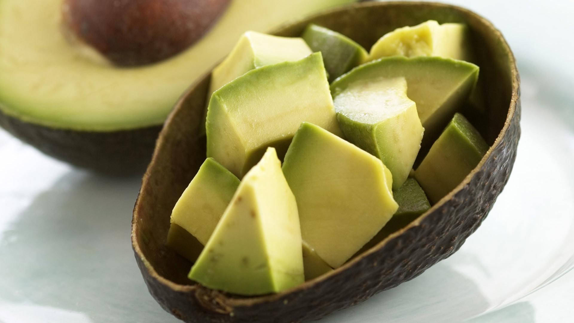 avocado, halved avocado shell, white plate, Full HD Desktop Wallpaper
