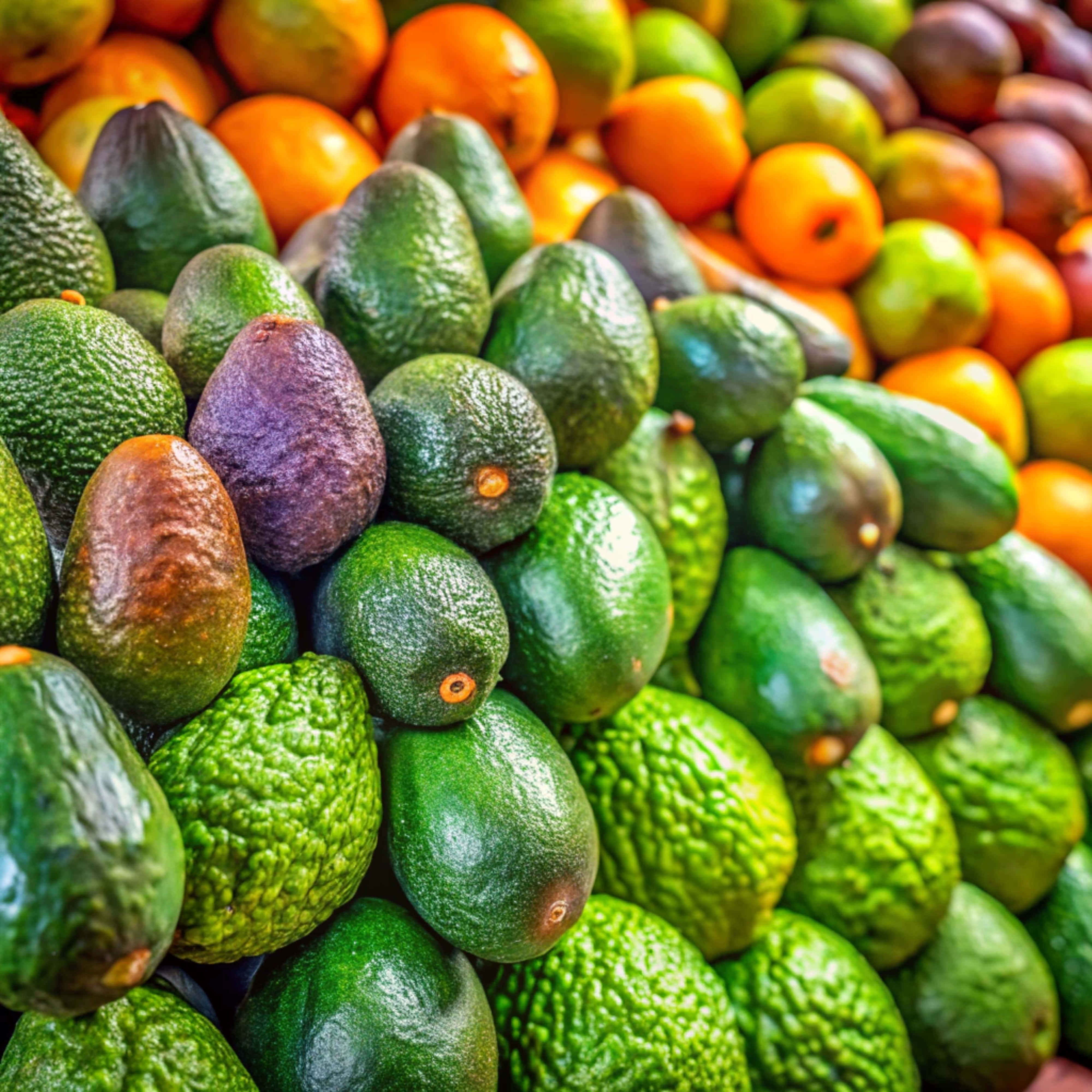 avocados, oranges, green, 4K Desktop Wallpaper