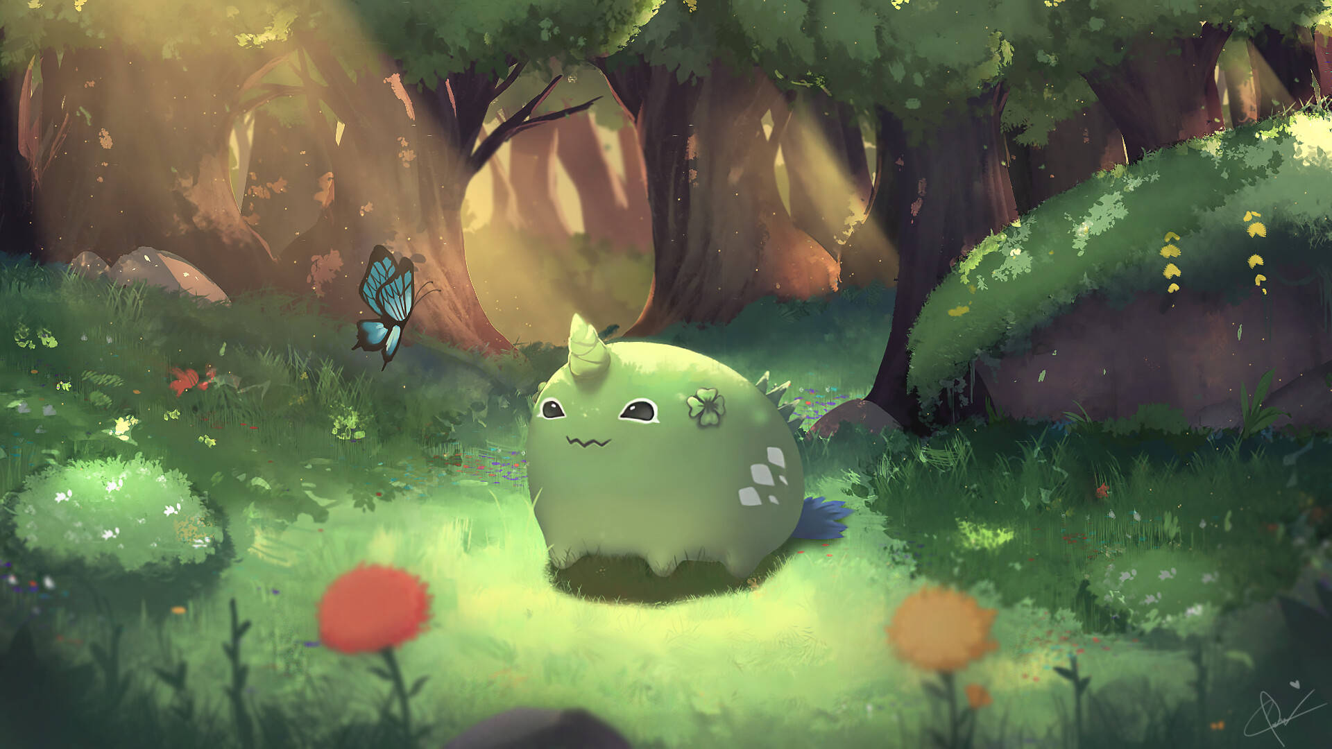 Axie Infinity, plant character, green blob-like creature, Full HD Desktop Wallpaper