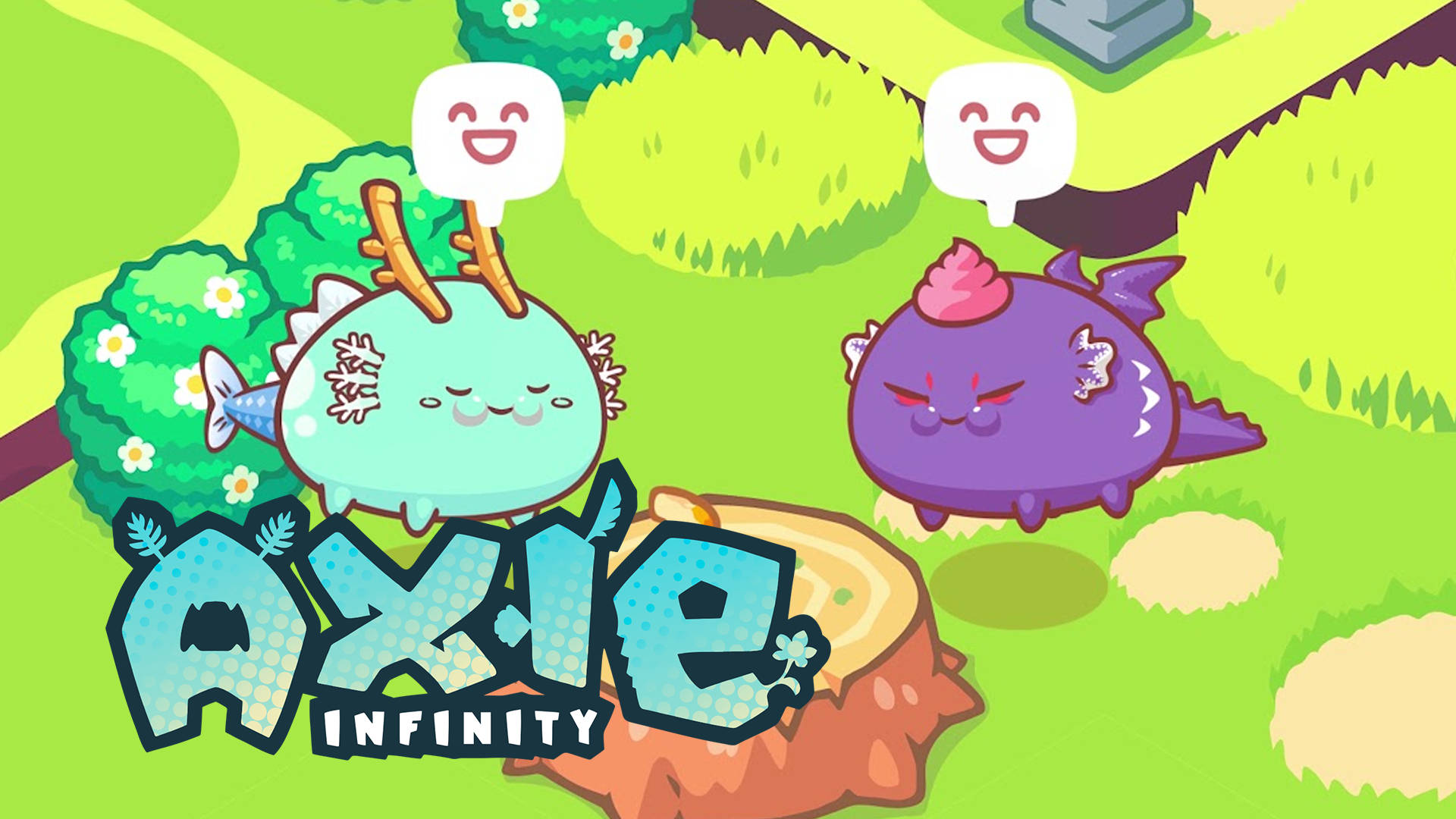 Axie Infinity, cartoon Axie creatures, speech bubbles, Full HD Desktop Wallpaper