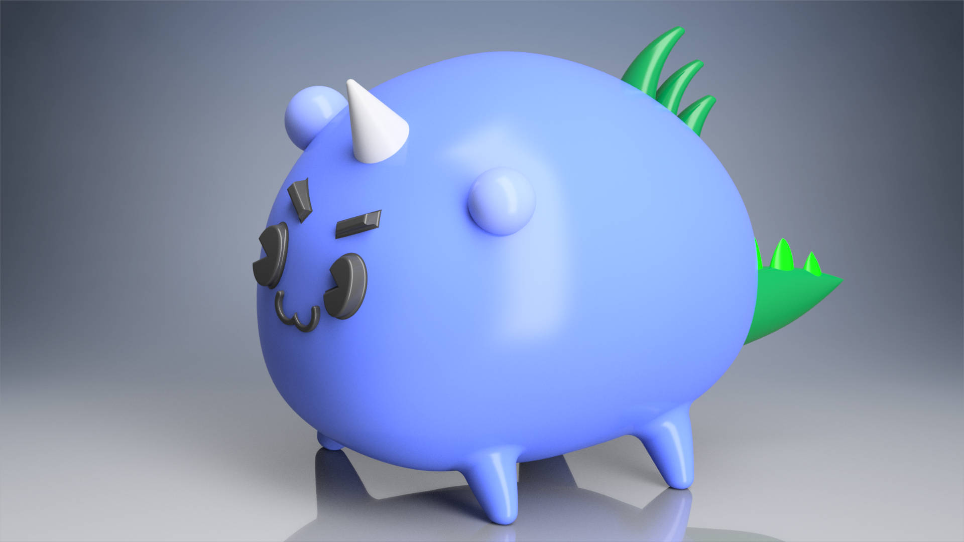 Axie Infinity, blue 3d-rendered creature, white horn, Full HD Desktop Wallpaper