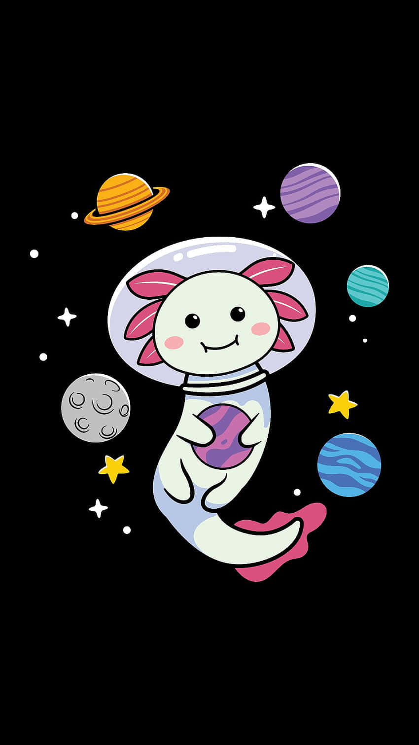axolotl astronaut, colorful planets, stars, HD Phone Wallpaper