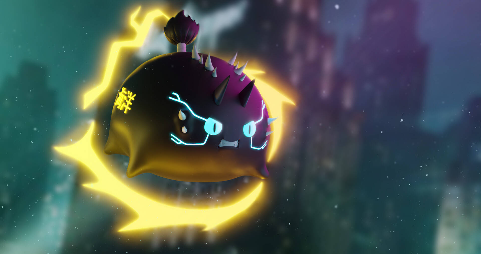 Purple Axie Infinity Character, glowing purple spiked ghost, glowing eyes, Full HD Desktop Wallpaper