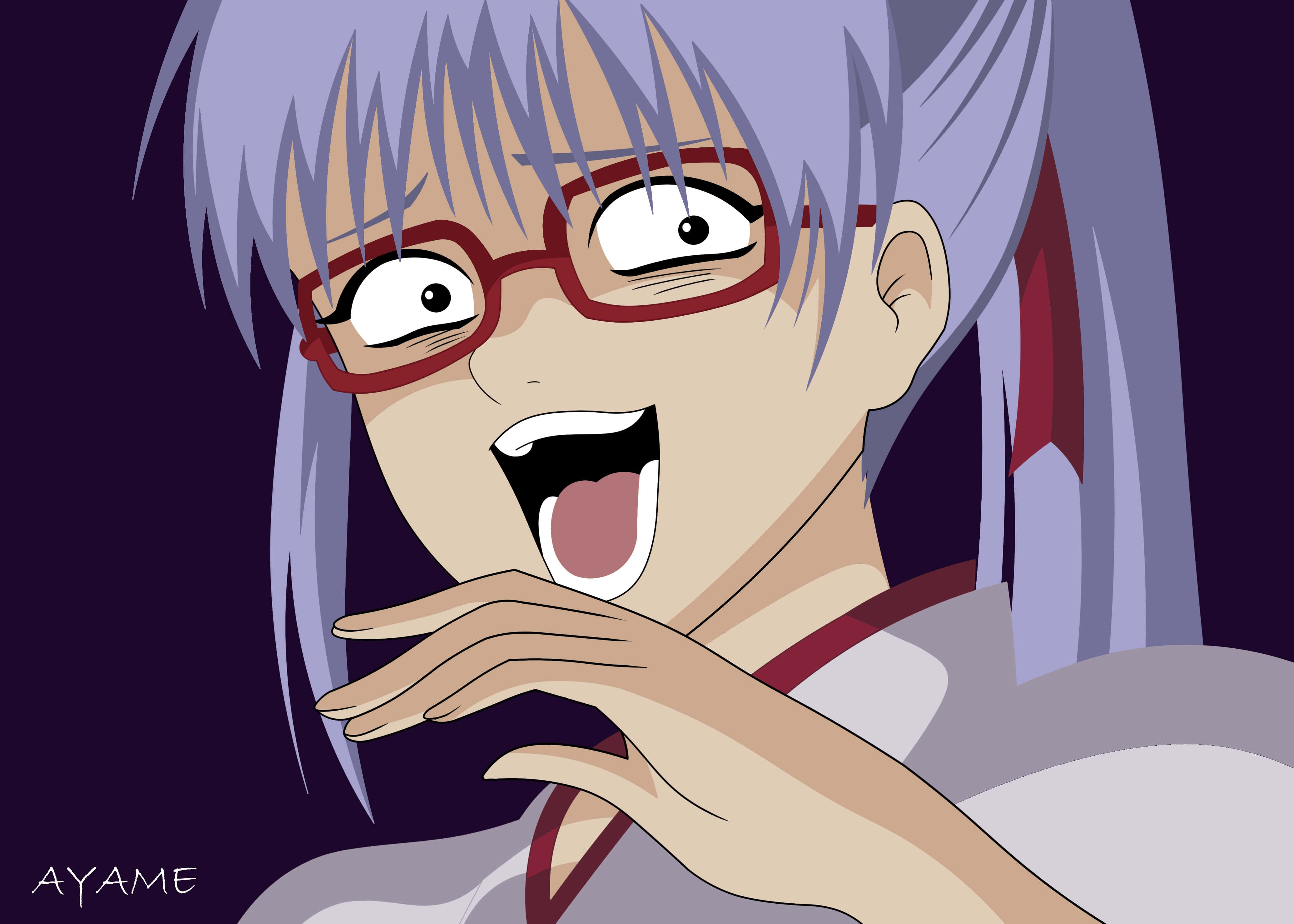 Ayame Sarutobi, purple hair, red glasses, 4K Desktop Wallpaper