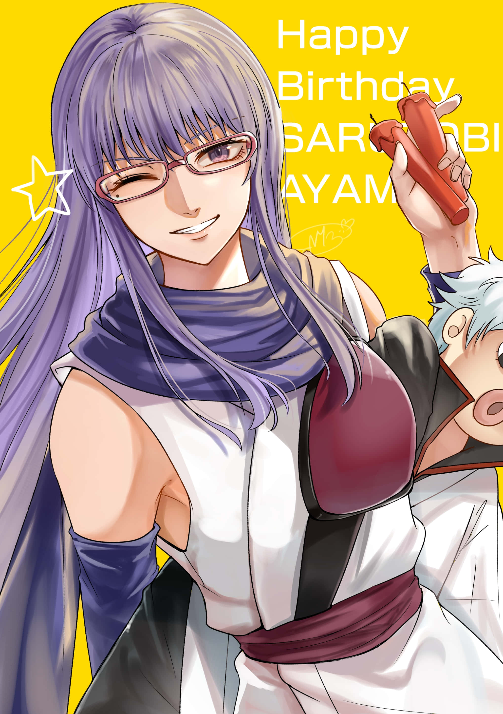 Ayame Sarutobi, purple hair, glasses, 2K Phone Wallpaper