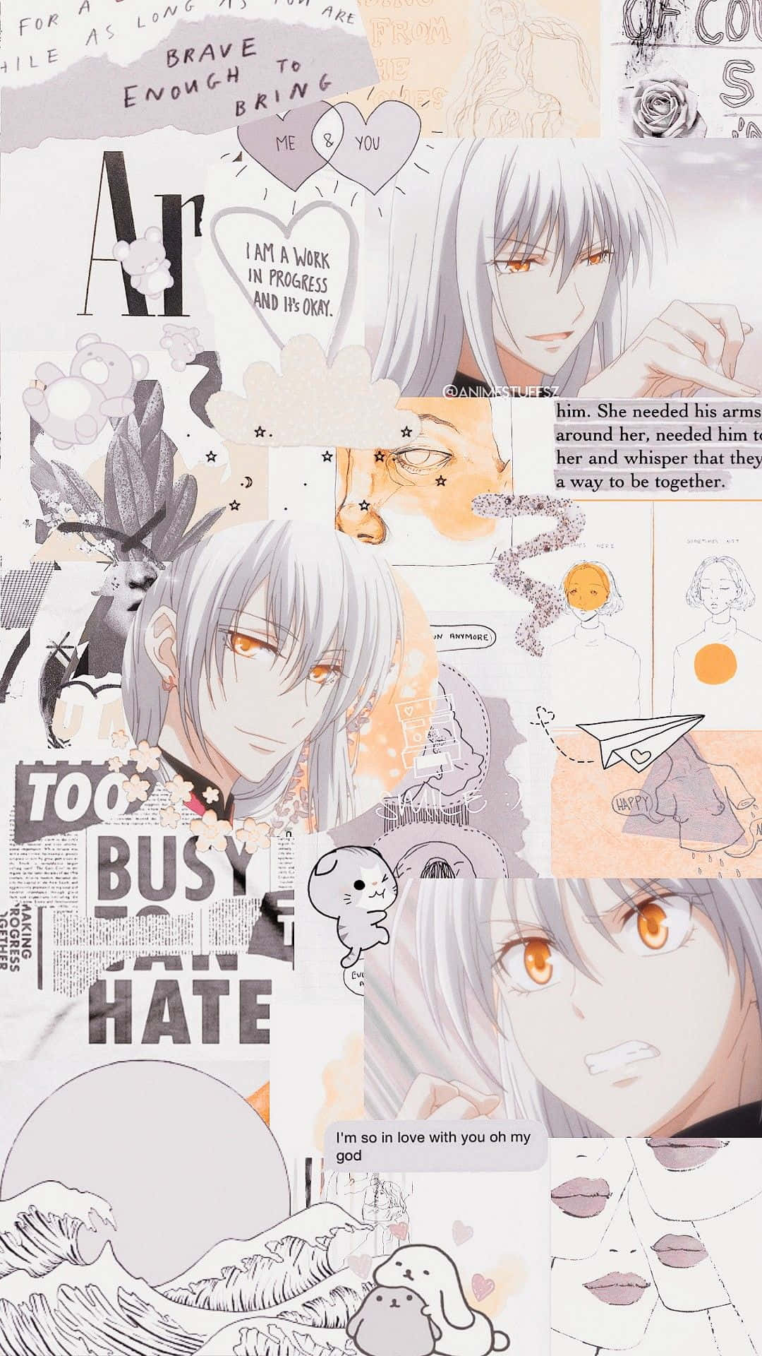 Ayame Sohma, silver-haired, orange eyes, Full HD Phone Wallpaper