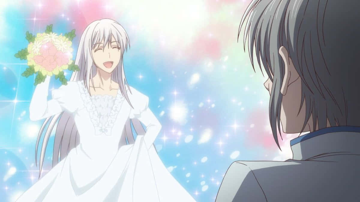 Ayame Sohma, bridal gown, pink bouquet, SD Desktop Wallpaper