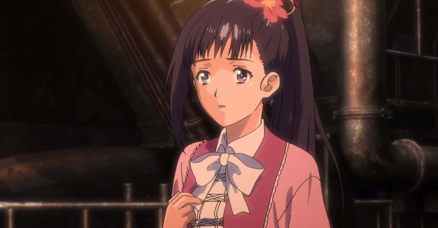 Ayame Yomogawa, dark hair, red flower hairpin, HD Desktop Wallpaper