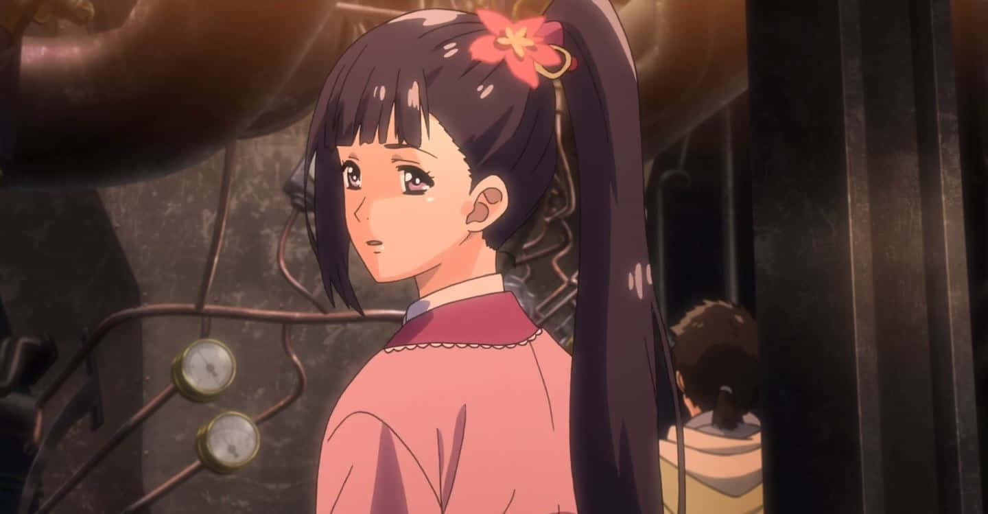 Ayame Yomogawa, dark hair, pink flower hairpin, HD Desktop Wallpaper