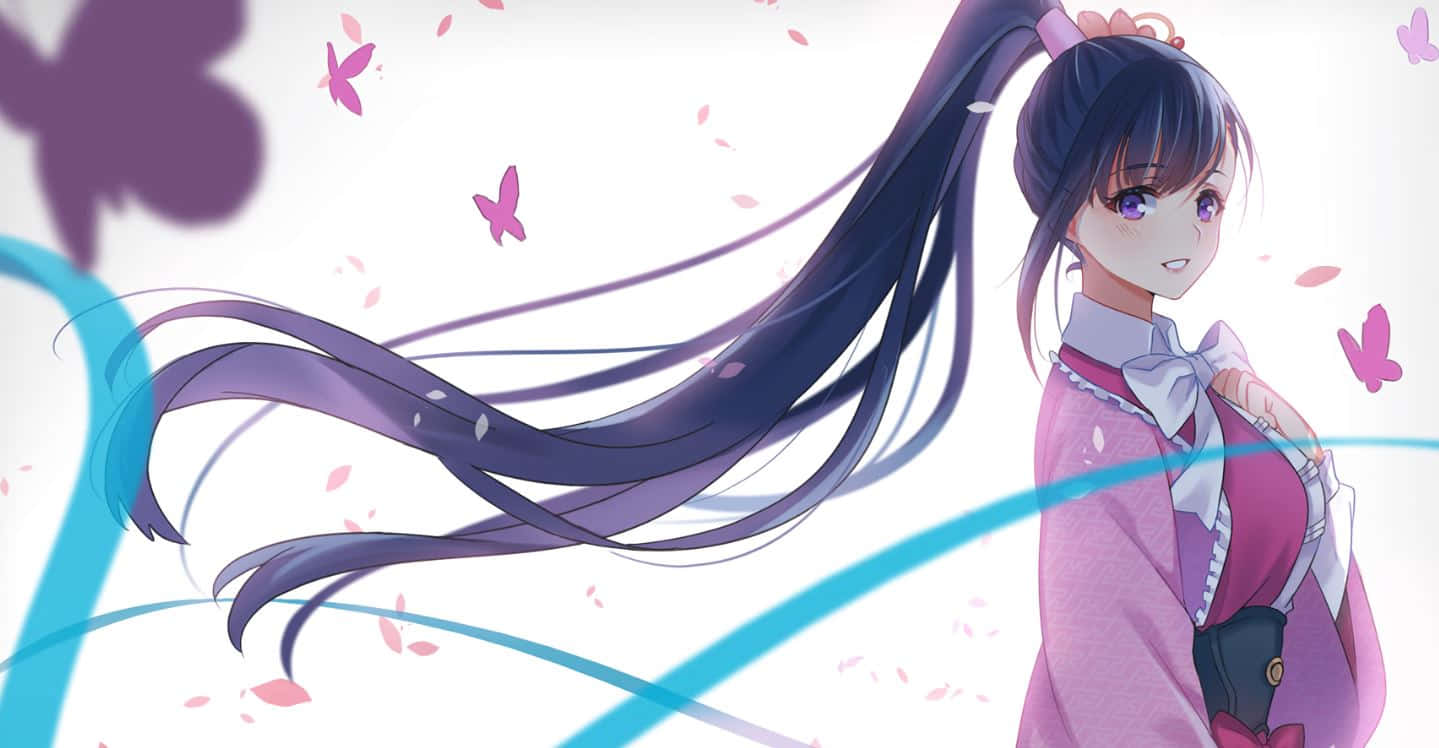 Ayame Yomogawa, long dark hair, purple eyes, HD Desktop Wallpaper