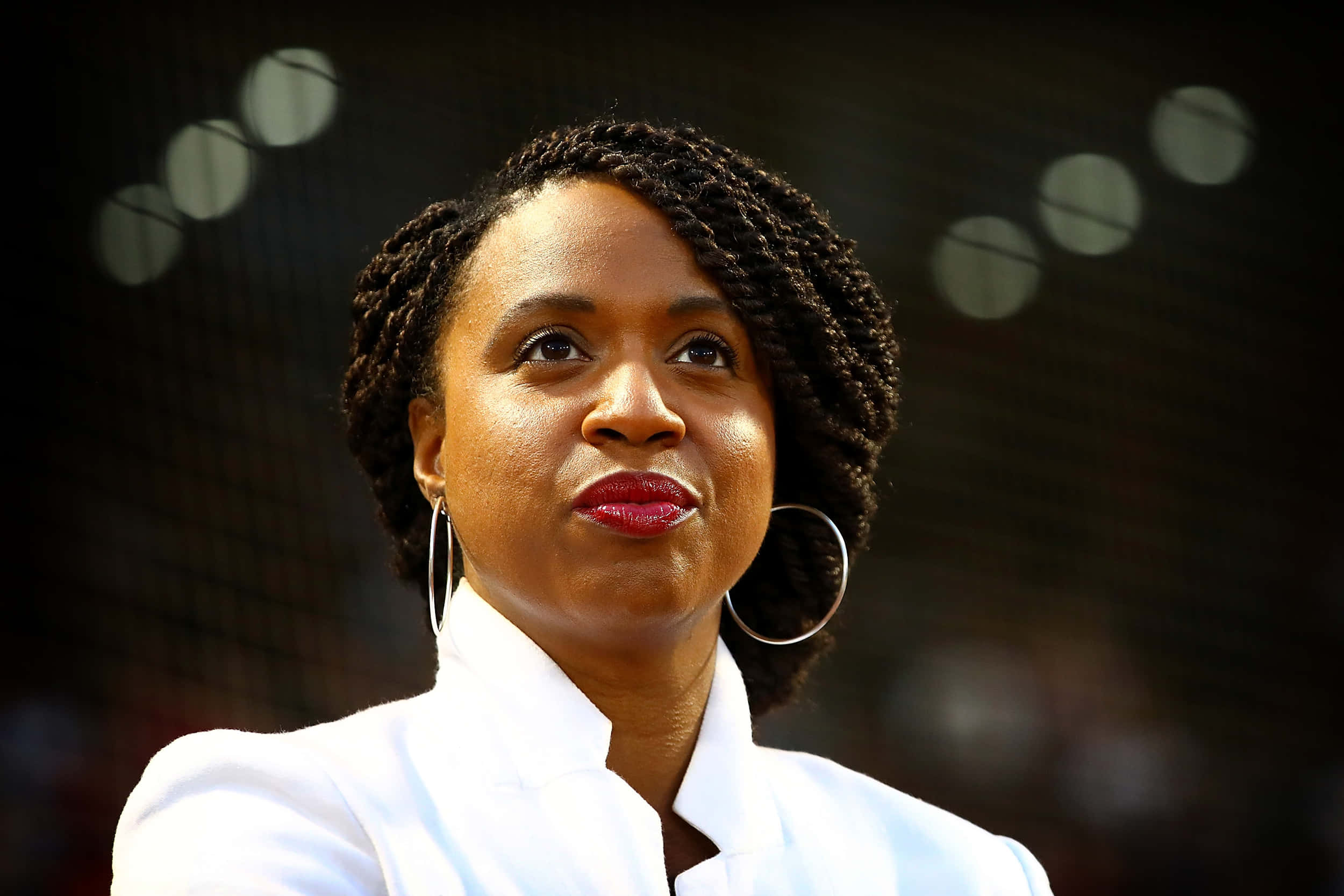 Ayanna Pressley, braided hair, hoop earrings, Full HD Desktop Wallpaper