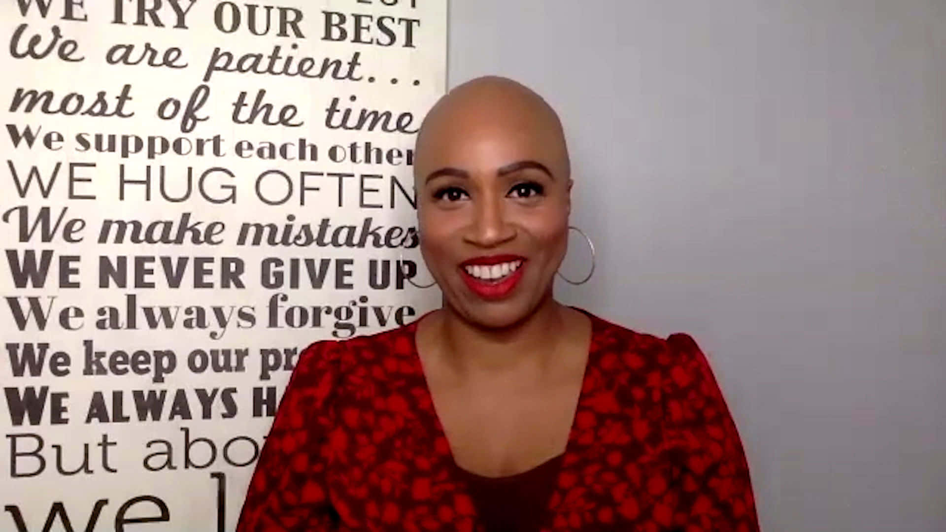 Ayanna Pressley, red dress, smiling, Full HD Desktop Wallpaper