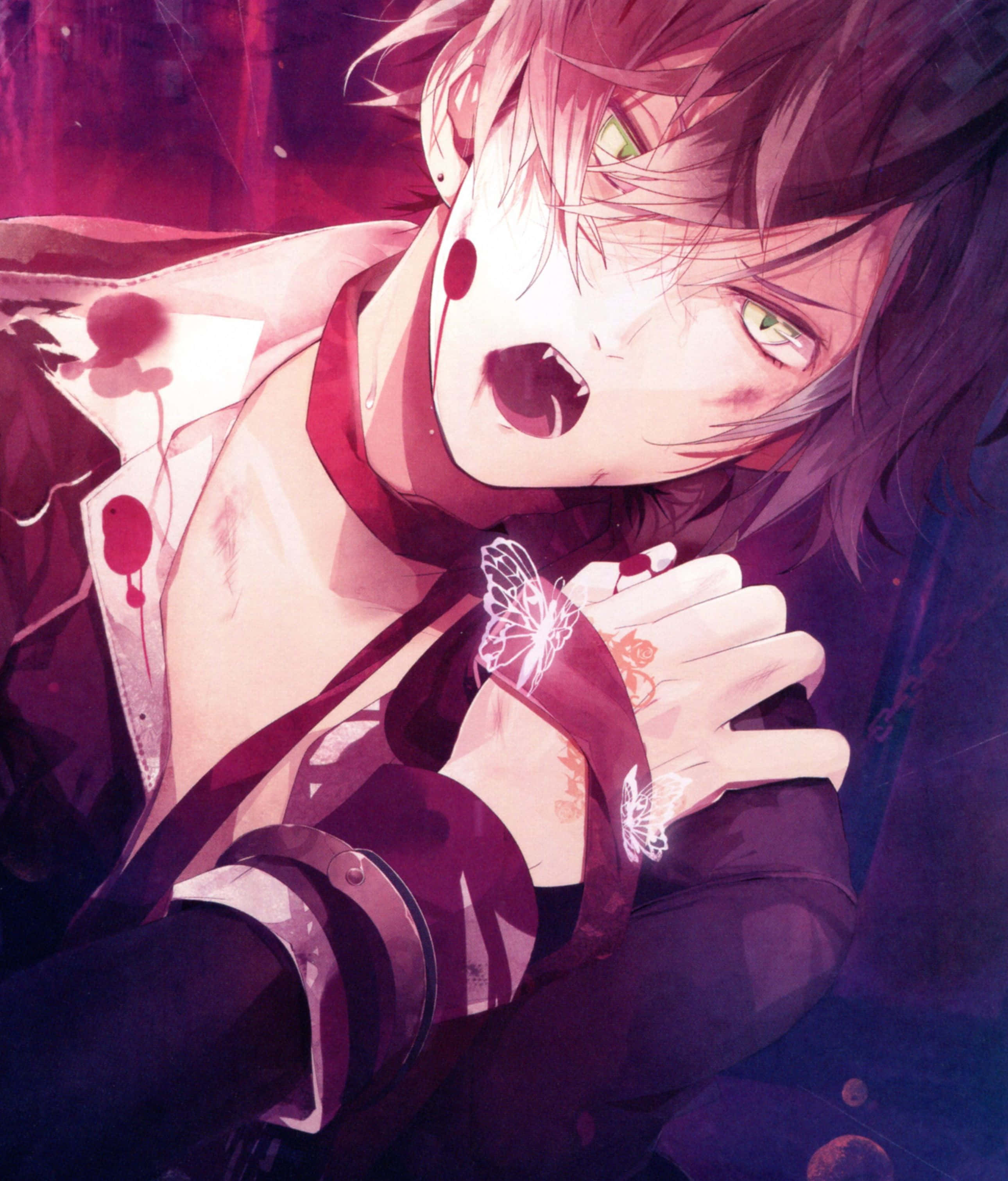 Ayato Sakamaki, green eyes, dark hair, 2K Phone Wallpaper