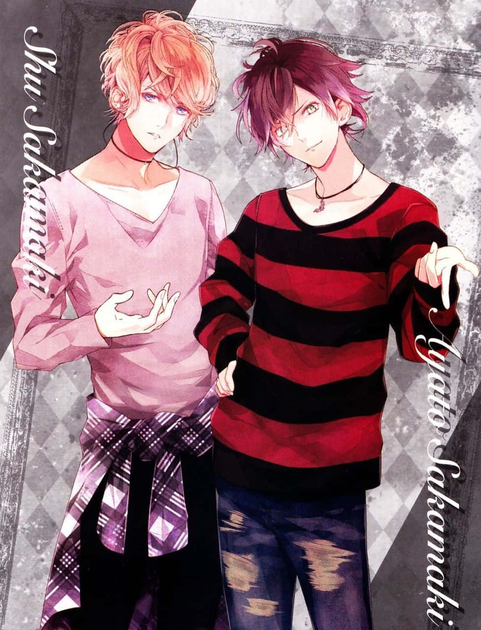 Ayato Sakamaki, pink sweater, red striped shirt, HD Phone Wallpaper