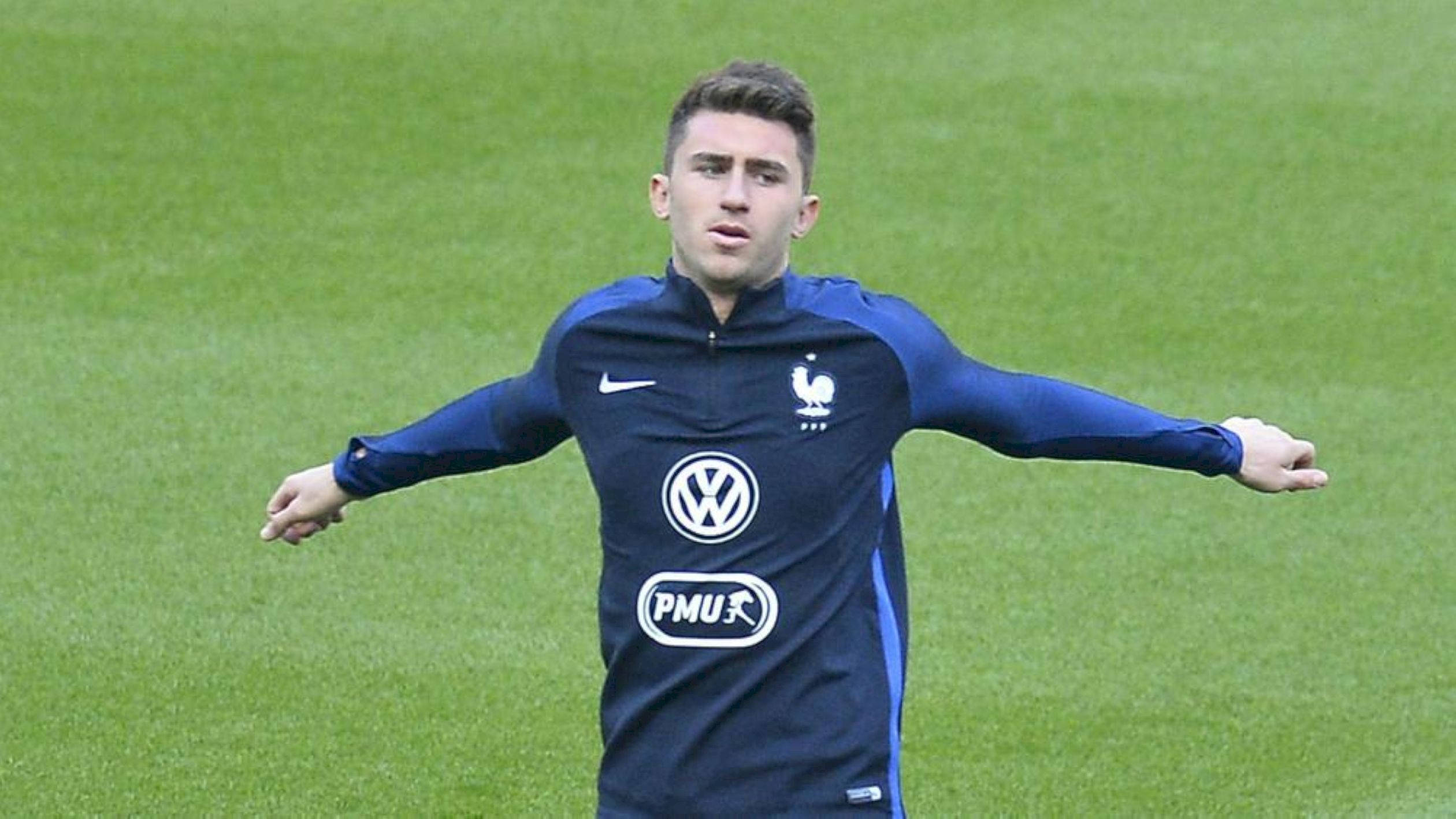 Aymeric Laporte, blue France training kit, vibrant green pitch, Full HD Desktop Wallpaper